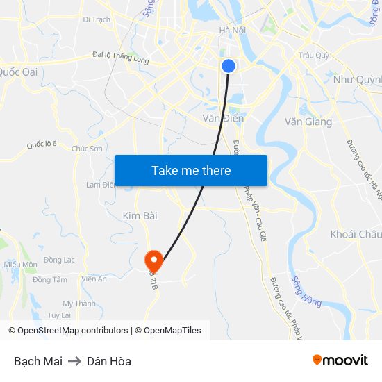 Bạch Mai to Dân Hòa map