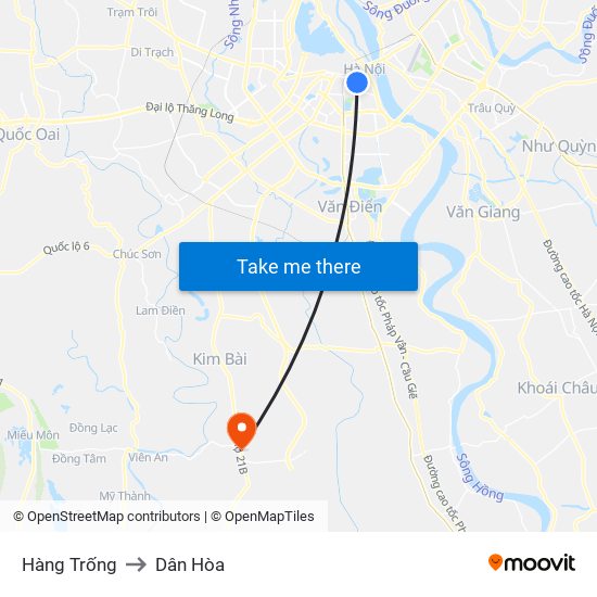 Hàng Trống to Dân Hòa map