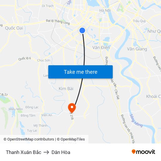 Thanh Xuân Bắc to Dân Hòa map