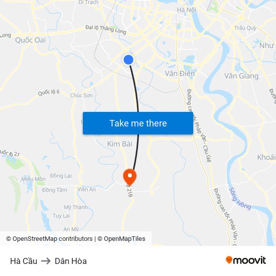 Hà Cầu to Dân Hòa map