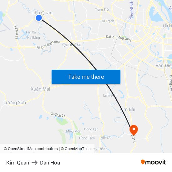 Kim Quan to Dân Hòa map