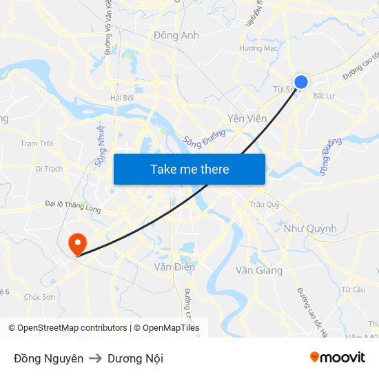 Đồng Nguyên to Dương Nội map