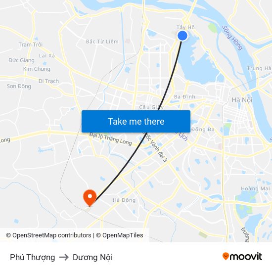 Phú Thượng to Dương Nội map