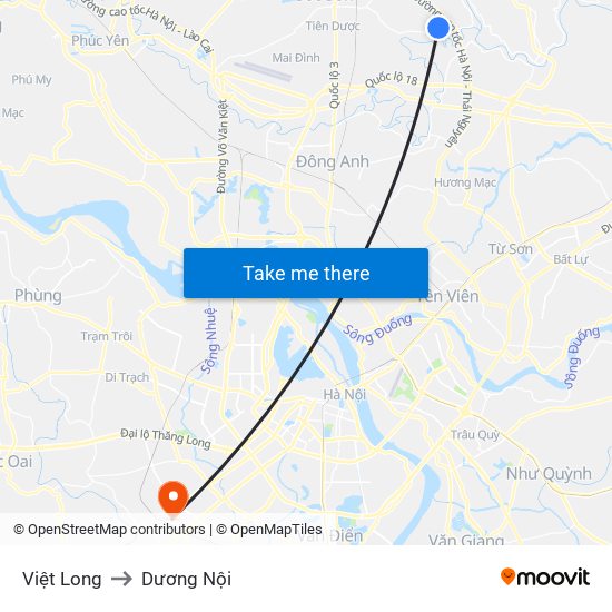 Việt Long to Dương Nội map