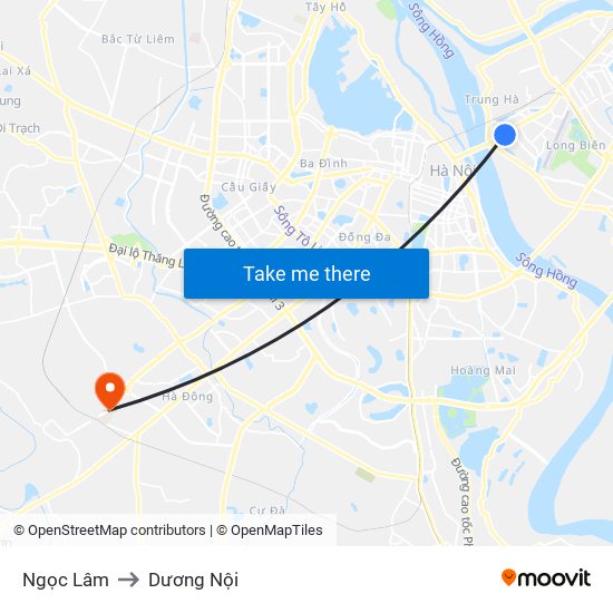 Ngọc Lâm to Dương Nội map