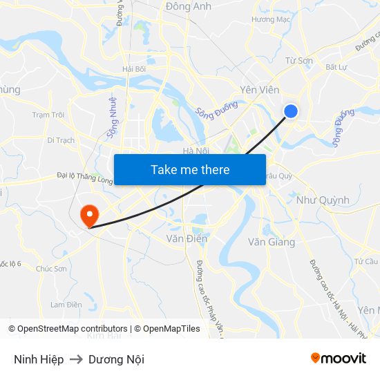 Ninh Hiệp to Dương Nội map