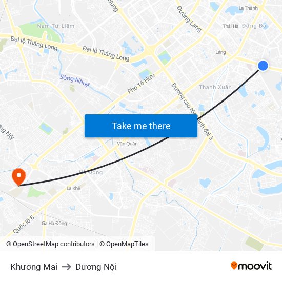 Khương Mai to Dương Nội map