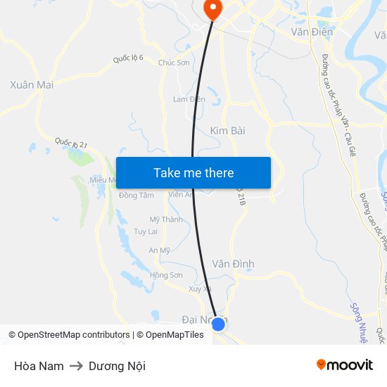 Hòa Nam to Dương Nội map