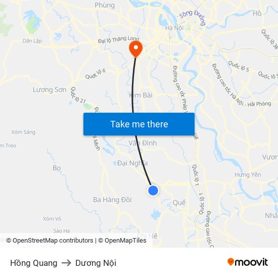 Hồng Quang to Dương Nội map