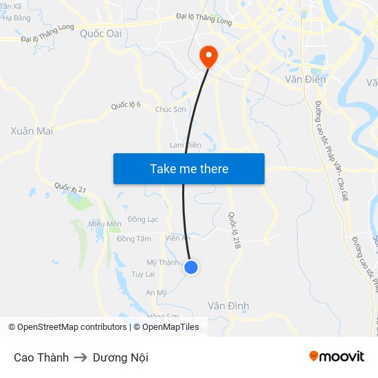 Cao Thành to Dương Nội map