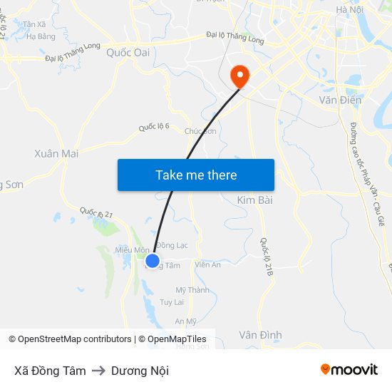 Xã Đồng Tâm to Dương Nội map