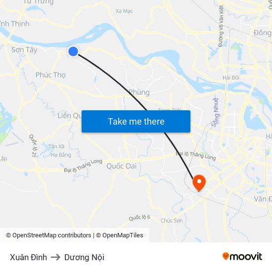 Xuân Đình to Dương Nội map