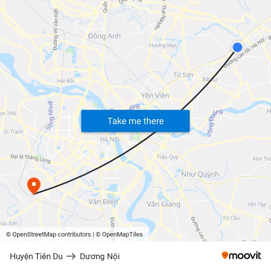 Huyện Tiên Du to Dương Nội map