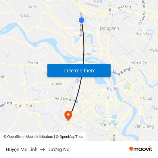 Huyện Mê Linh to Dương Nội map