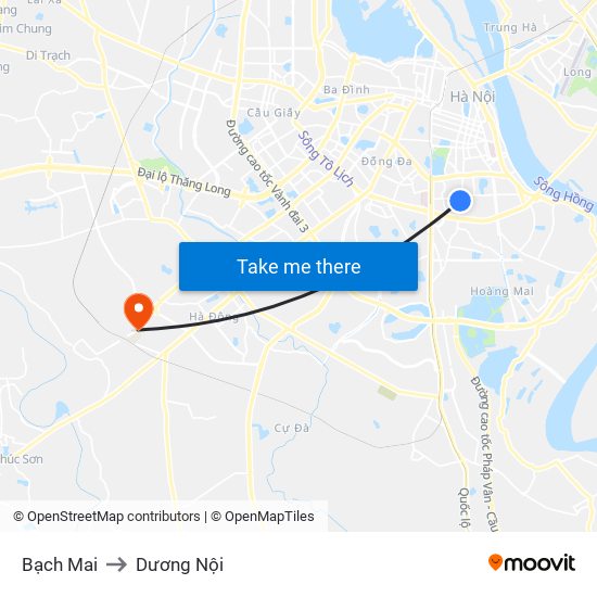 Bạch Mai to Dương Nội map