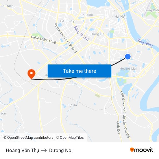 Hoàng Văn Thụ to Dương Nội map