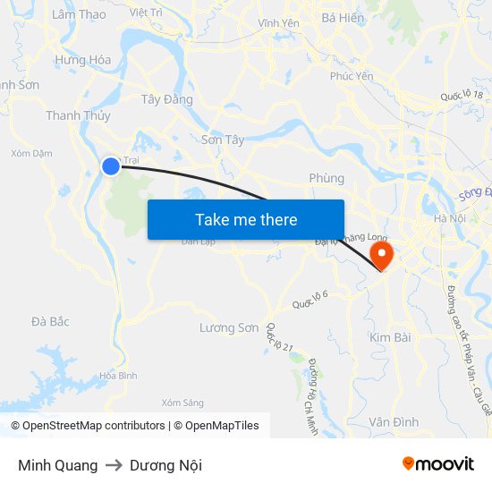 Minh Quang to Dương Nội map