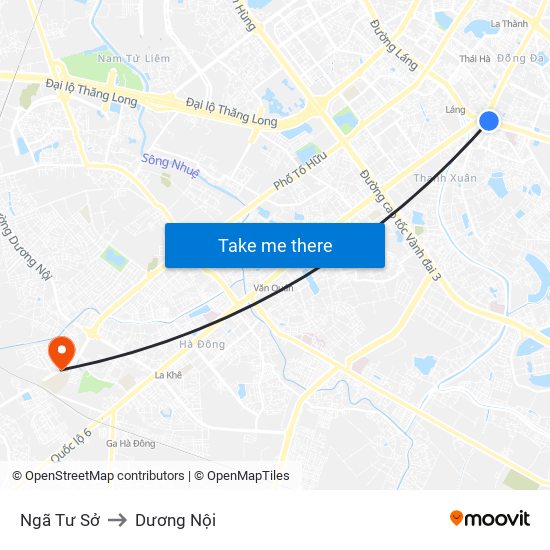 Ngã Tư Sở to Dương Nội map