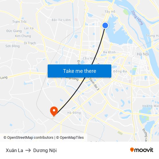 Xuân La to Dương Nội map