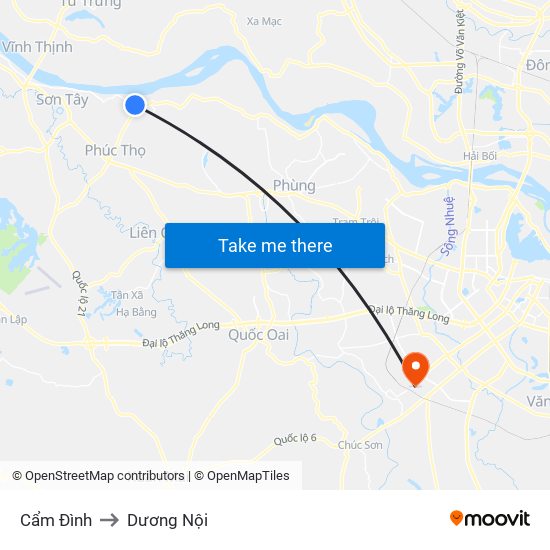 Cẩm Đình to Dương Nội map