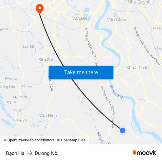 Bạch Hạ to Dương Nội map