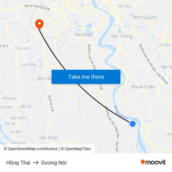 Hồng Thái to Dương Nội map