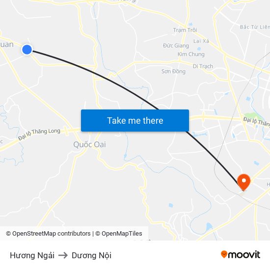 Hương Ngải to Dương Nội map