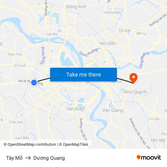 Tây Mỗ to Dương Quang map