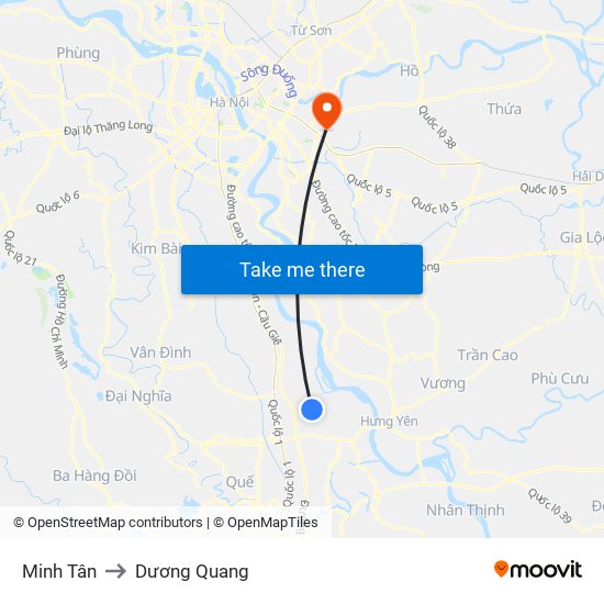Minh Tân to Dương Quang map