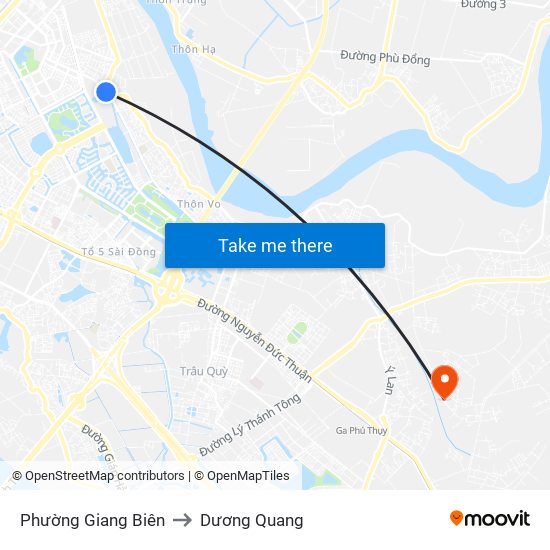 Phường Giang Biên to Dương Quang map