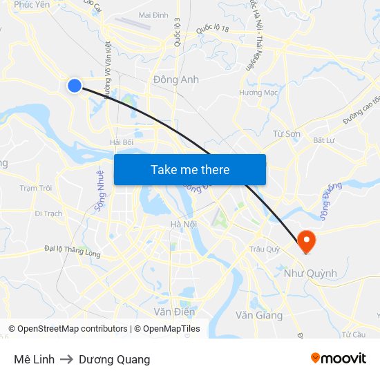 Mê Linh to Dương Quang map