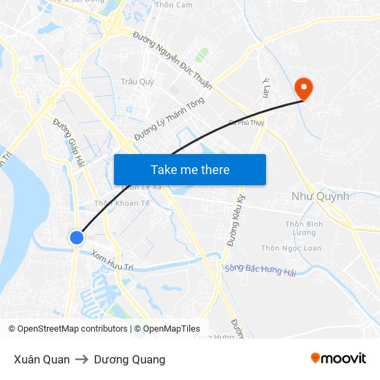 Xuân Quan to Dương Quang map