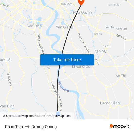 Phúc Tiến to Dương Quang map