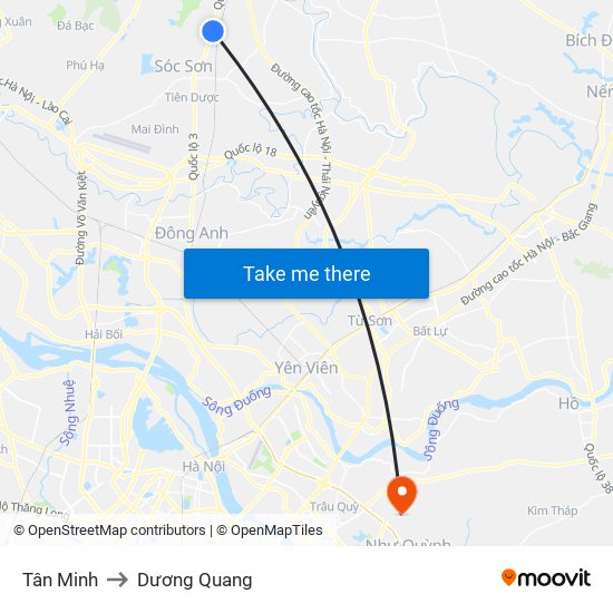 Tân Minh to Dương Quang map