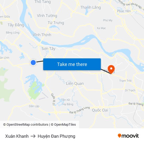 Xuân Khanh to Huyện Đan Phượng map