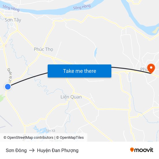 Sơn Đông to Huyện Đan Phượng map