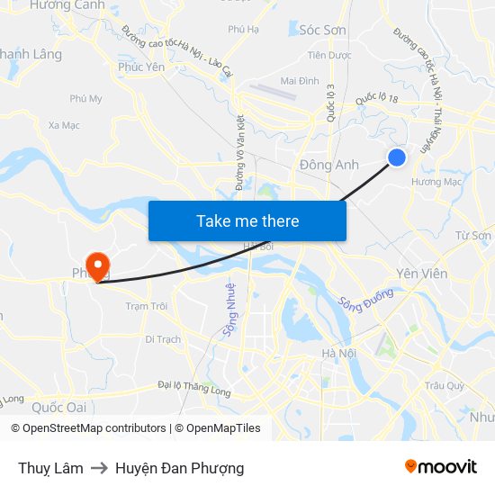 Thuỵ Lâm to Huyện Đan Phượng map