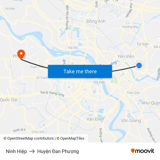 Ninh Hiệp to Huyện Đan Phượng map