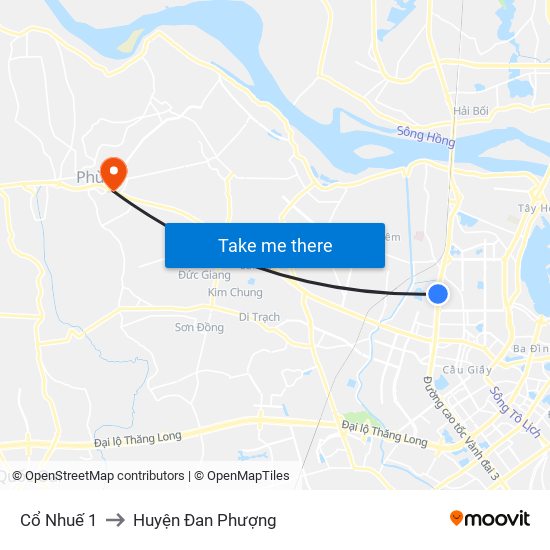 Cổ Nhuế 1 to Huyện Đan Phượng map