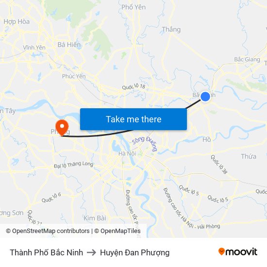 Thành Phố Bắc Ninh to Huyện Đan Phượng map