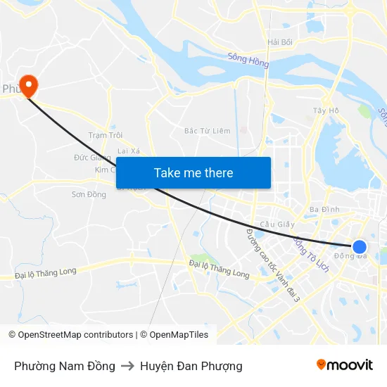 Phường Nam Đồng to Huyện Đan Phượng map