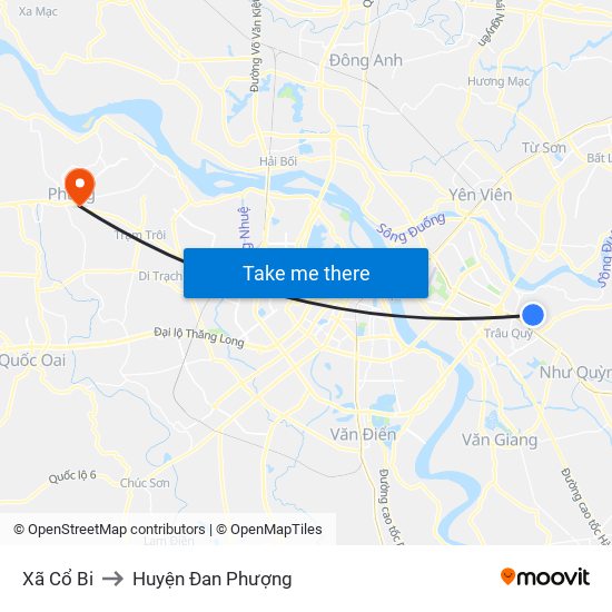 Xã Cổ Bi to Huyện Đan Phượng map