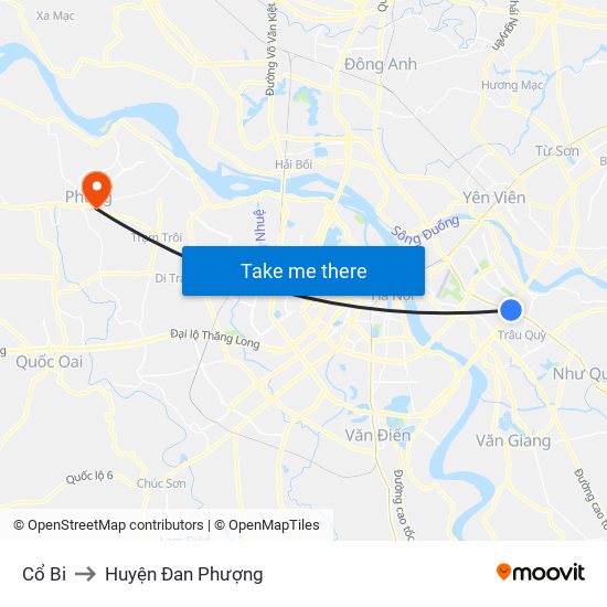 Cổ Bi to Huyện Đan Phượng map