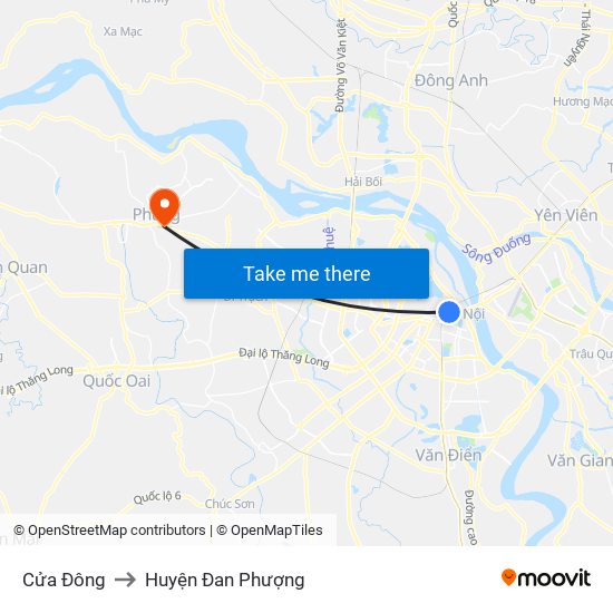 Cửa Đông to Huyện Đan Phượng map