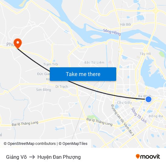 Giảng Võ to Huyện Đan Phượng map