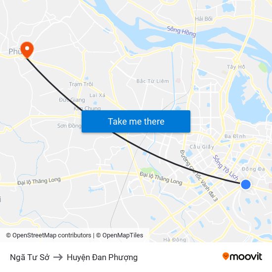 Ngã Tư Sở to Huyện Đan Phượng map