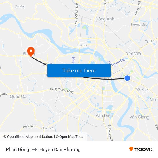 Phúc Đồng to Huyện Đan Phượng map