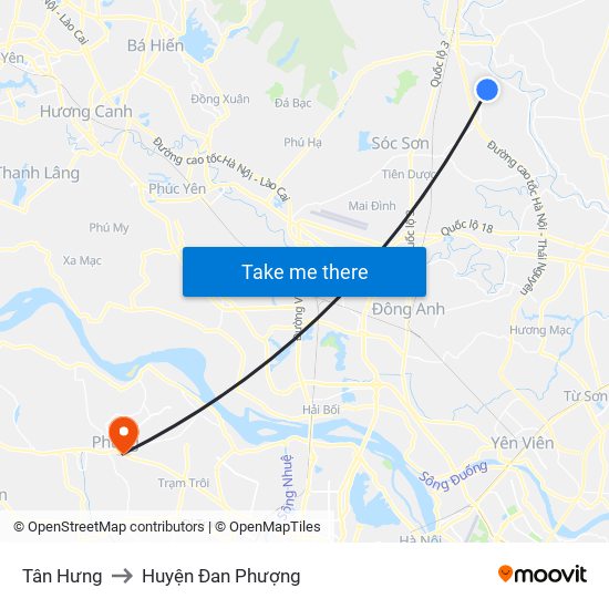 Tân Hưng to Huyện Đan Phượng map