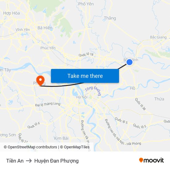 Tiền An to Huyện Đan Phượng map