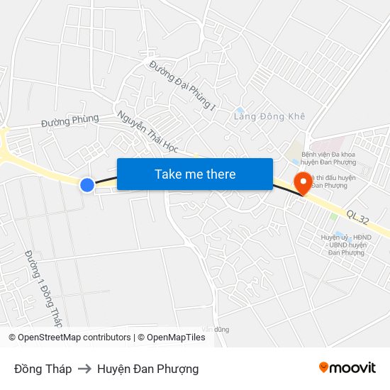 Đồng Tháp to Huyện Đan Phượng map